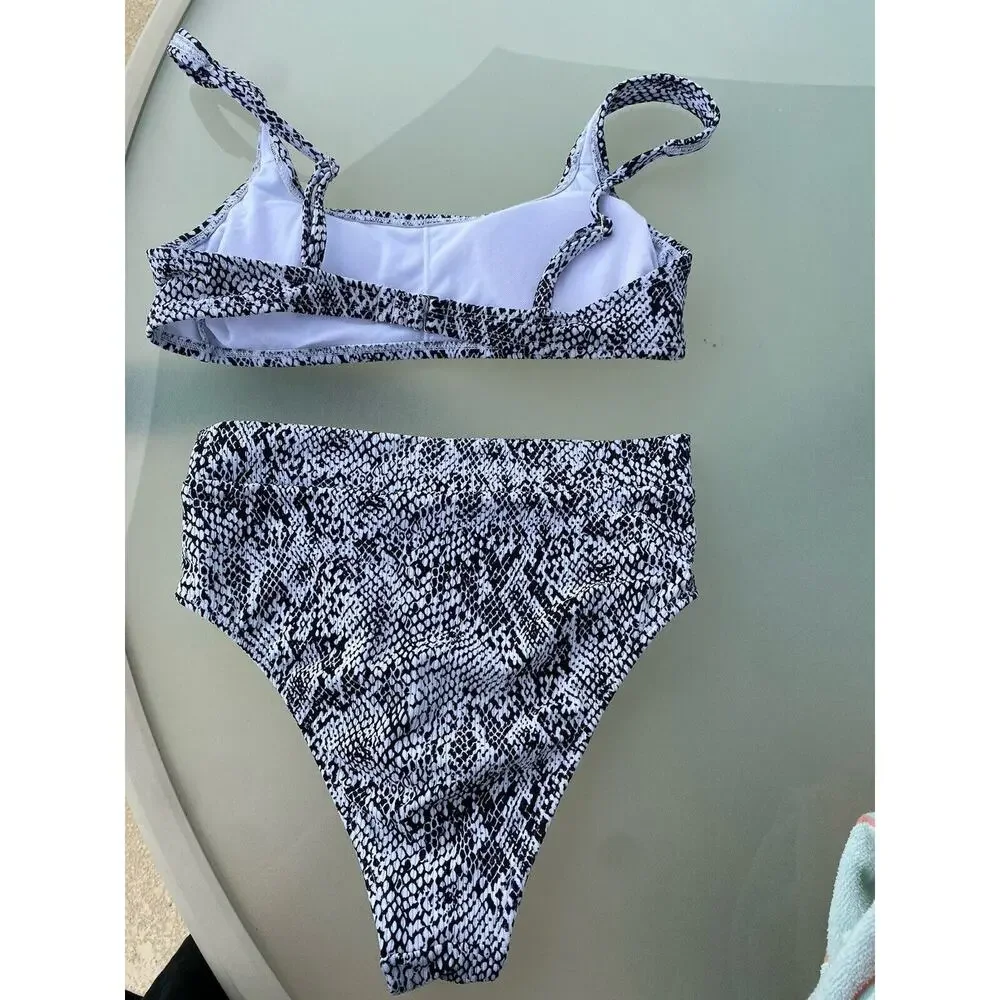 Exhilaration Black/ White Snake Print 2pc Bikini Womens MED High Waisted Bottom‎
